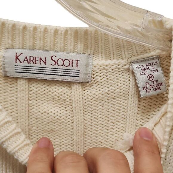 Karen Scott Men's Ivory Cable Knit Crew Neck Pullover Sweater Size Medium - Picture 3 of 11